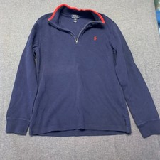 Polo Ralph Lauren Boy's Sweater Size XL 18-20 Blue Red Trim Collar 1/4Zip Cozy