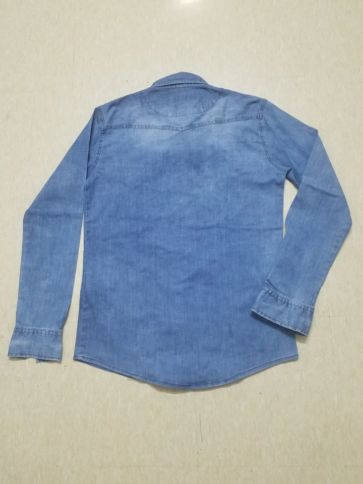 Dsquared2 Mens Hand Made Denim Shirt Medium Blue Distress Paint Splatter Free Sh - Image 2 of 4