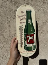 7 Up Tin Soda Thermometer RARE 1940 Soda Advertising Thermometer 7Up BOTTLE GIRL