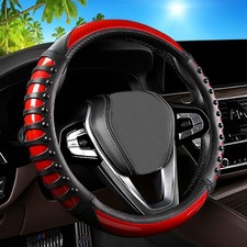 3D Massage Red Carbon Fiber Leather Steering Wheel Cover, 14.5-15 Inch Non-Slip