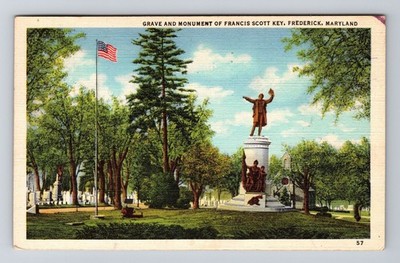 Frederick MD-Maryland, Grave & Monument, Francis Scott Key, Vintage Postcard