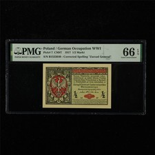 1917 Poland / German Occupation WWI 1/2 Marki Pick#7 PMG 66 EPQ Gem UNC