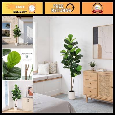 5FT Artificial Fiddle Leaf Fig Tree with Planter - Realistic Faux Indoor/Outdoor