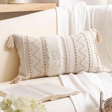 12x20 Lumbar Pillow Cover, Cream Neutral Beige Rectangular Decorative Cushion