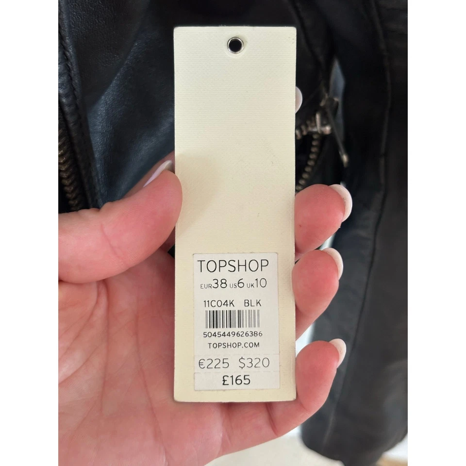 Topshop Black Leather Moto Zip Jacket Size 6 - Image 2 of 4