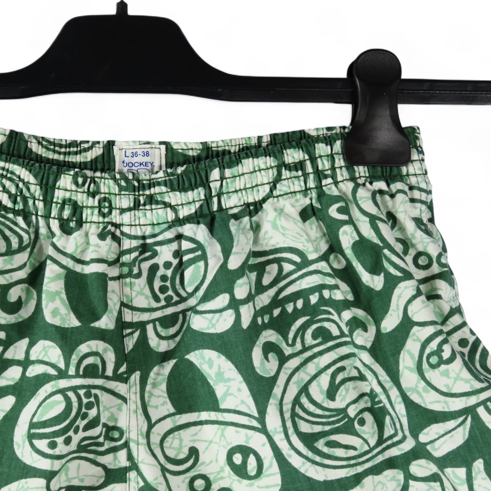 Vintage JOCKEY DP SPORT SHORT Swim Shorts GREEN BATIK TIKI HAWAIIAN sz L 36-38 - Image 2 of 4
