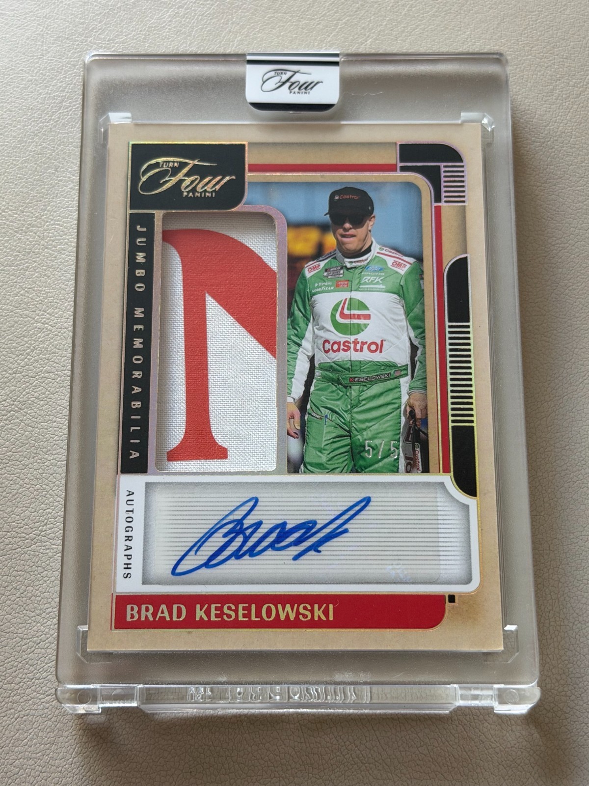 2026 Panini Turn Four Brad Keslowski Holo Gold Race-Worn Jumbo Patch Auto /5 view 1