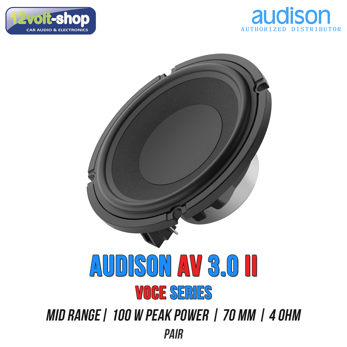 Audison Voce AV 3.0 II Mid-Range 70mm Speakers with protective