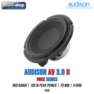 Audison Voce AV 3.0 II Mid-Range 70mm Speakers with protective Audison Voce AV 3.0 II Mid-Range 70mm Speakers with protective