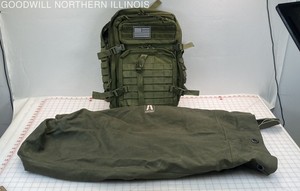 Miltary-Inspired Backpack + Vintage Academy Broadway Olive Drab Green Duffel Bag
