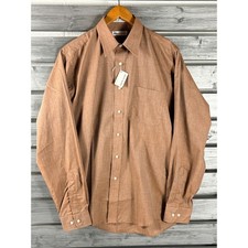 Pierre Cardin Mens Brown Long Sleeve Button Down Shirt 15.5 34/35 Vtg NEW