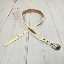 Vintage 90s Silver Creek White Leather Floral Brocade Inset Western Belt Ws 36