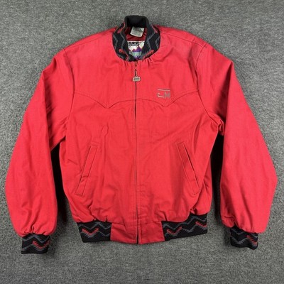 Vintage Walls Mountain Jacket Mens Medium Red Bomber Made USA Southwestern Knit