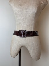 Yves Saint Laurent YSL Vintage Wide Deep Red Snakeskin Studded Belt Size Large