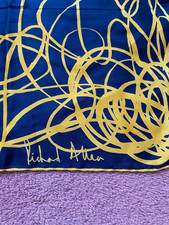 Vintage RICHARD ALLEN abtract art Silk square Scarf navy yellow jackson pollock
