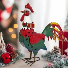 Christmas Rooster Yard Decor,18" Metal Chicken Outdoor Decor with Solar Light...