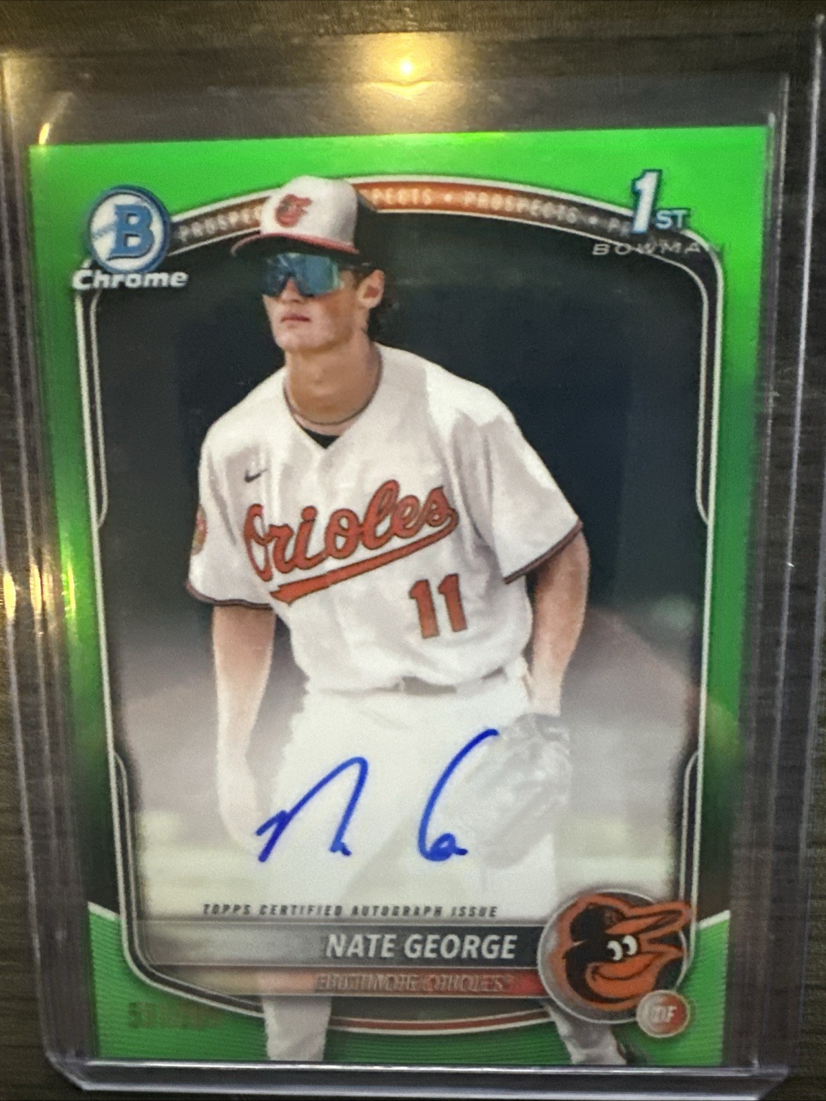 2025 Bowman Chrome 1st Bowman Auto TRUE Green Refractor /99 Nate George #CPA-NG