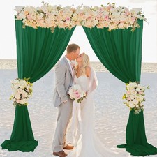 Chiffon Backdrop Curtain Emerald Green 2 Panels 10x10 ft Semi Sheer Wedding