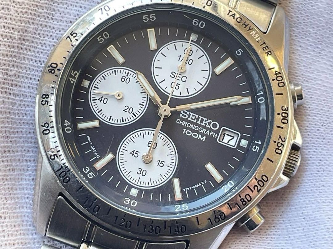Seiko Chronograph 7T92 0DW0 Blue Dial Quartz Watch Stainless