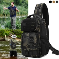 Fishing Tackle Backpack with Rod & Gear Holder Outdoor Sports Molle Chest Pack
