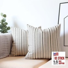 Black Pillow Covers Linen Farmhouse Throw 18" x 18" Pack of 2 Black and Cream