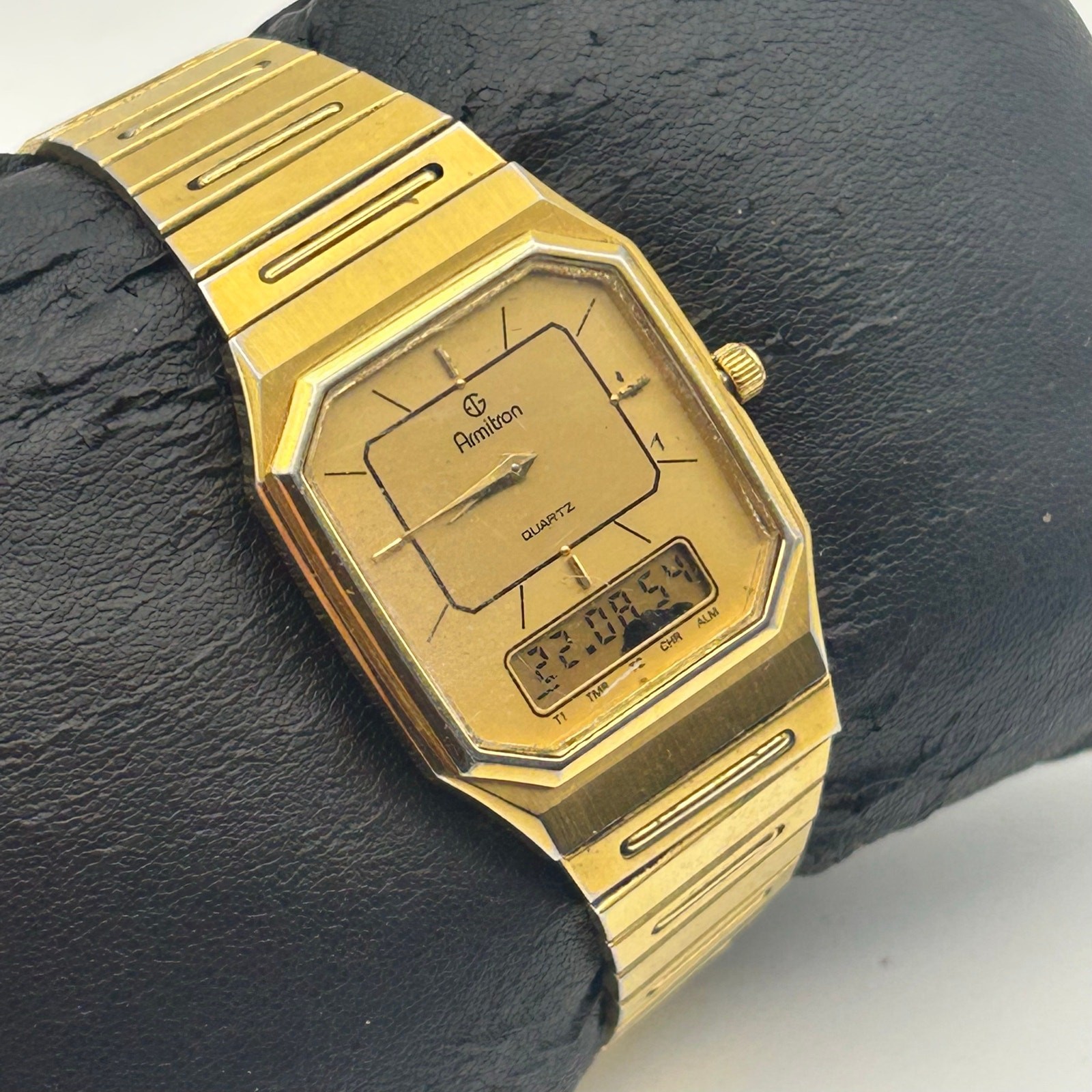 Armitron Gold Tone Octagonal Case Analog-digital Watch Working New Battery image 3