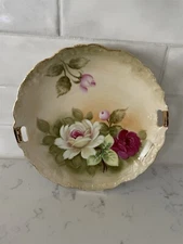 Vintage Lefton China Hand Painted Roses on Beige Cake Plate Model 1861 Japan