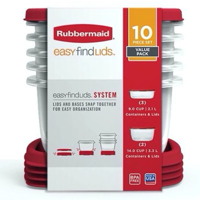 Rubbermaid Easy Find Lids Food Storage Containers, 10-Piece Set - Durable