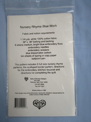Nursery Rhyme Blue Work Betty Alderman Designs Quilt Pattern NIP 1996 - Picture 2 of 5