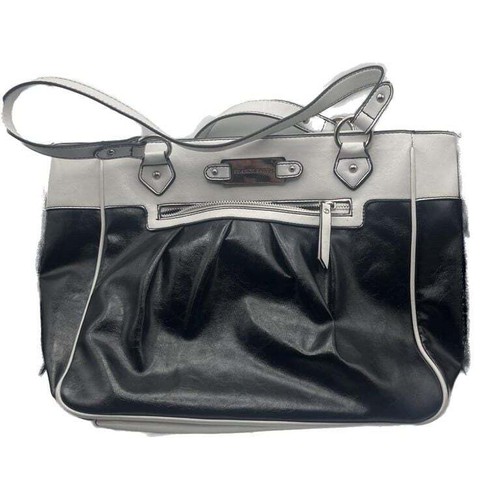 Large FRANCO SARTO Shoulder or Arm BAG Many Pockets PVC Faux Leather Cream Black