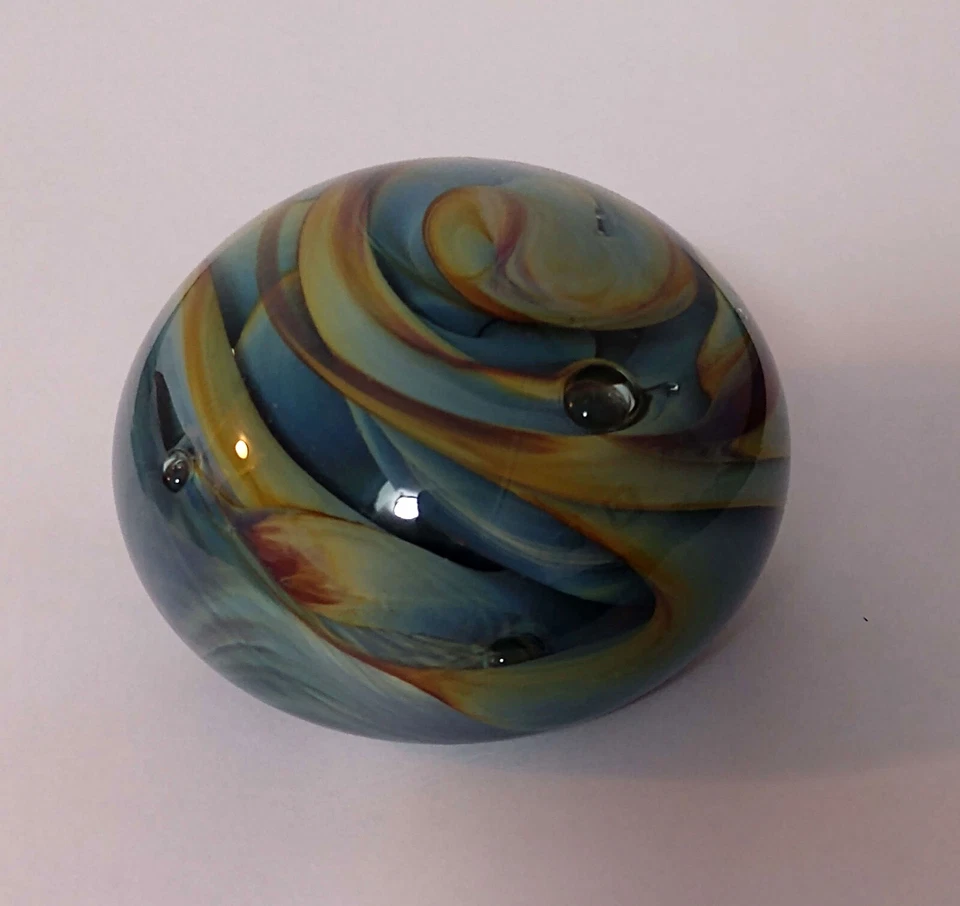 Vintage Signed & Dated 6/70 Salamandra Glass Agate Style Snake Paperweight - Image 3 of 4