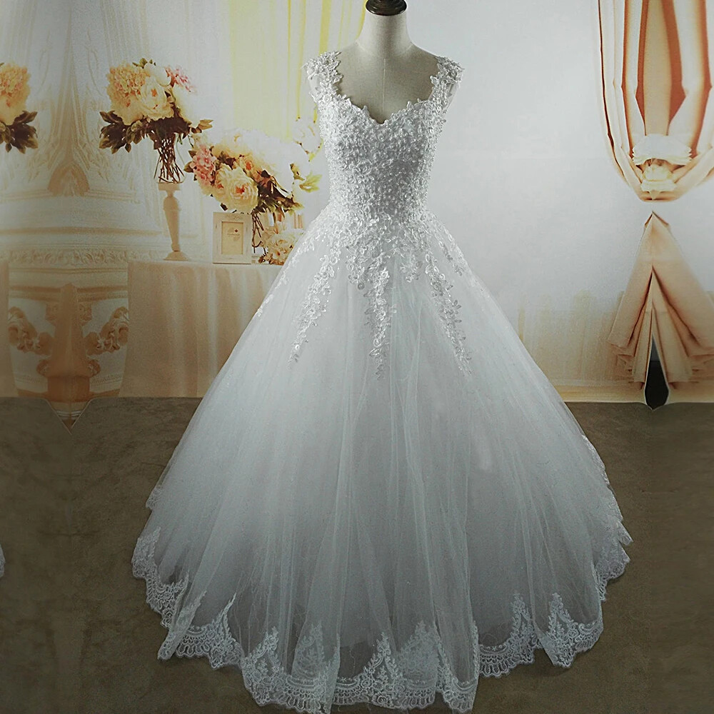 Charming White Ivory Pearls Wedding Dress with Lace Applique Bottom Brides Dress | eBay Charming White Ivory Pearls Wedding Dress with Lace Applique Bottom Brides Dress | eBay