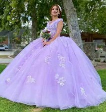 Lavender Ball Gown Quinceanera Dresses Cinderella V-Neck Applique Birthday Party