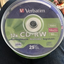 25 VERBATIM CD-RW 4X-12X High Speed Branded Logo Rewritable Disc 700mb