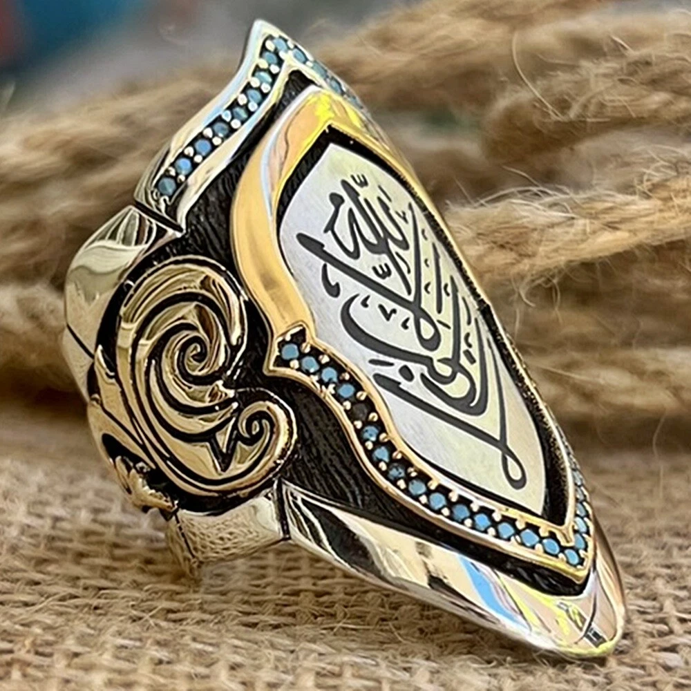 925K Sterling Silver Turkish Jewelry İslamic Thumb Men's Ring Open end