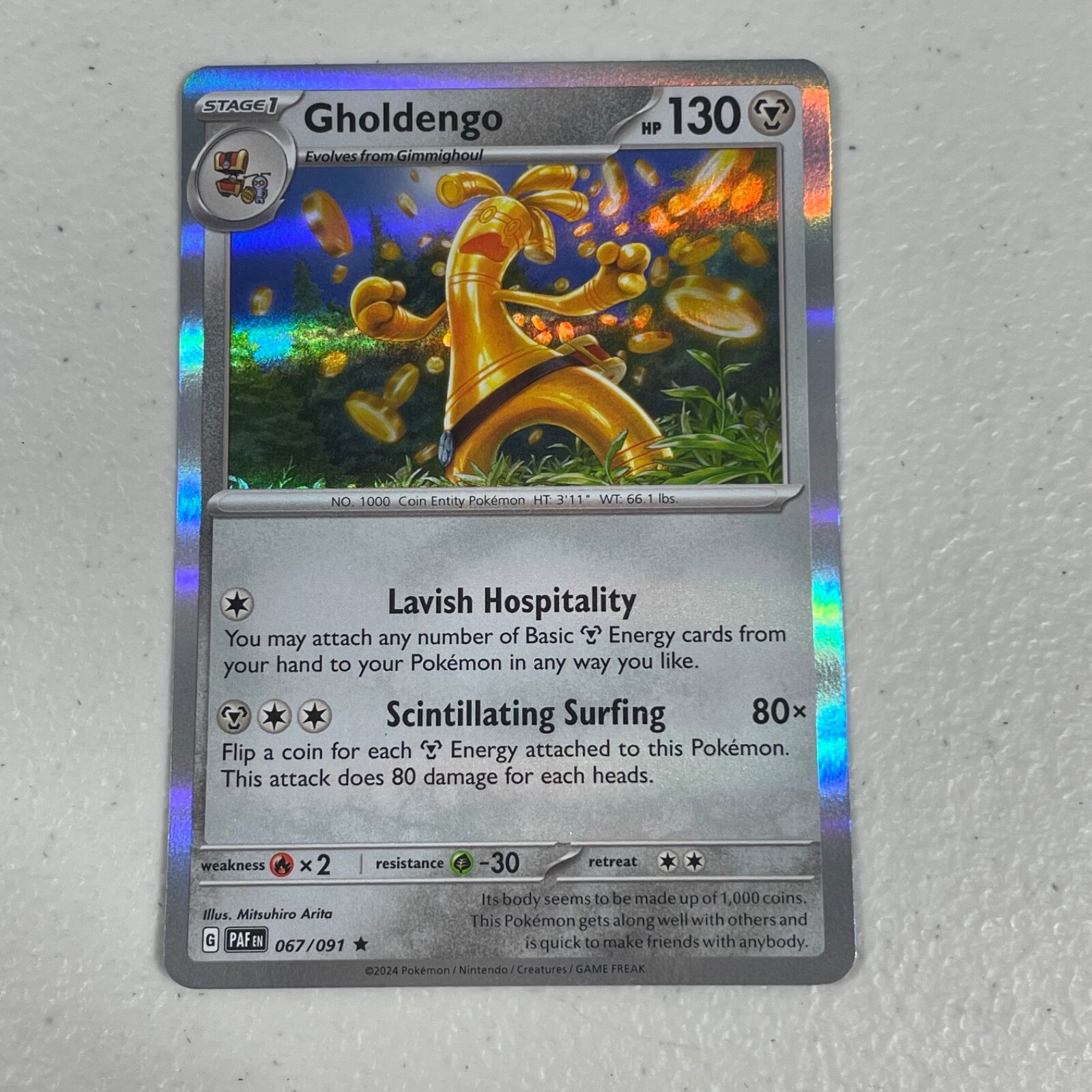2024 Pokemon GHOLDENGO 67/91 Paldean Fates Holo Rare Card