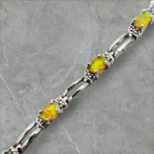 QVC 925 Sterling Silver Marcasite FAS LAB-CREATED FIRE OPAL TENNIS BRACELET 7" - Picture 5 of 15