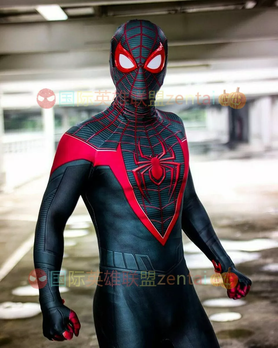 Spider-man Miles Morales Jumpsuit Spiderman Cosplay Costume Adult Halloween  Prop