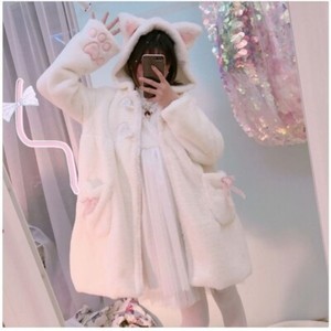 Femme Fille Lolita A Capuche Manteau Veste En Fourrure Synthetique Douce Mignon Chat Oreille Chaude Sweat Hiver Ebay