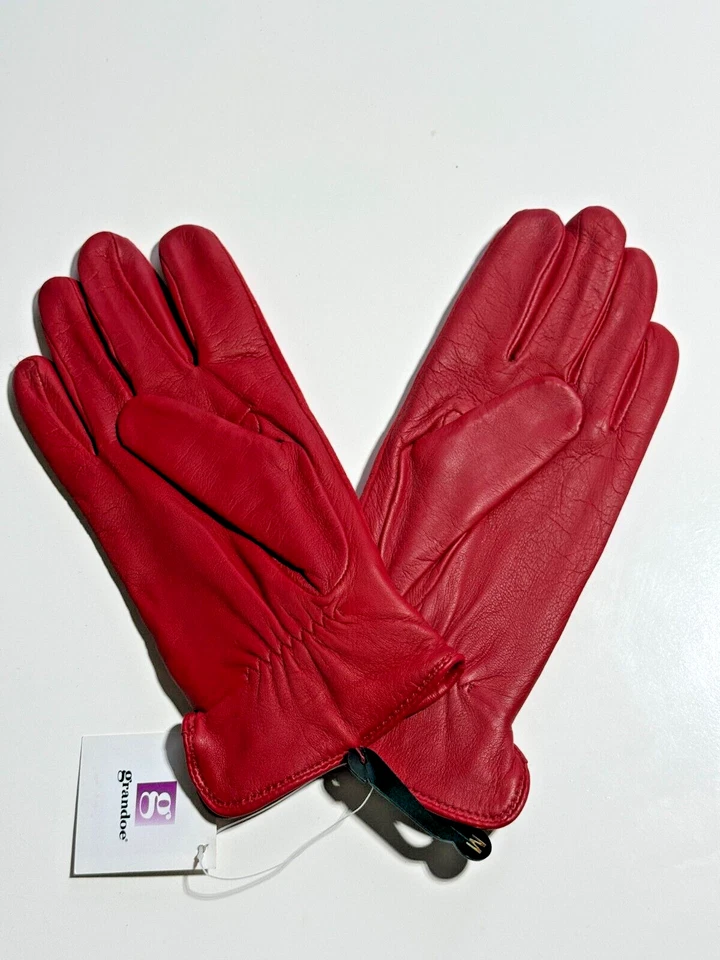 Guantes para mujer Grandoe vintage rojos brillantes imitación cuero y gamuza talla M nuevos con etiquetas Foto 2 de 4
