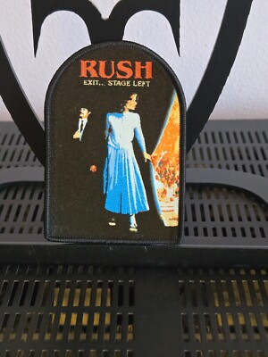 Rush exit stage left woven patch blue border