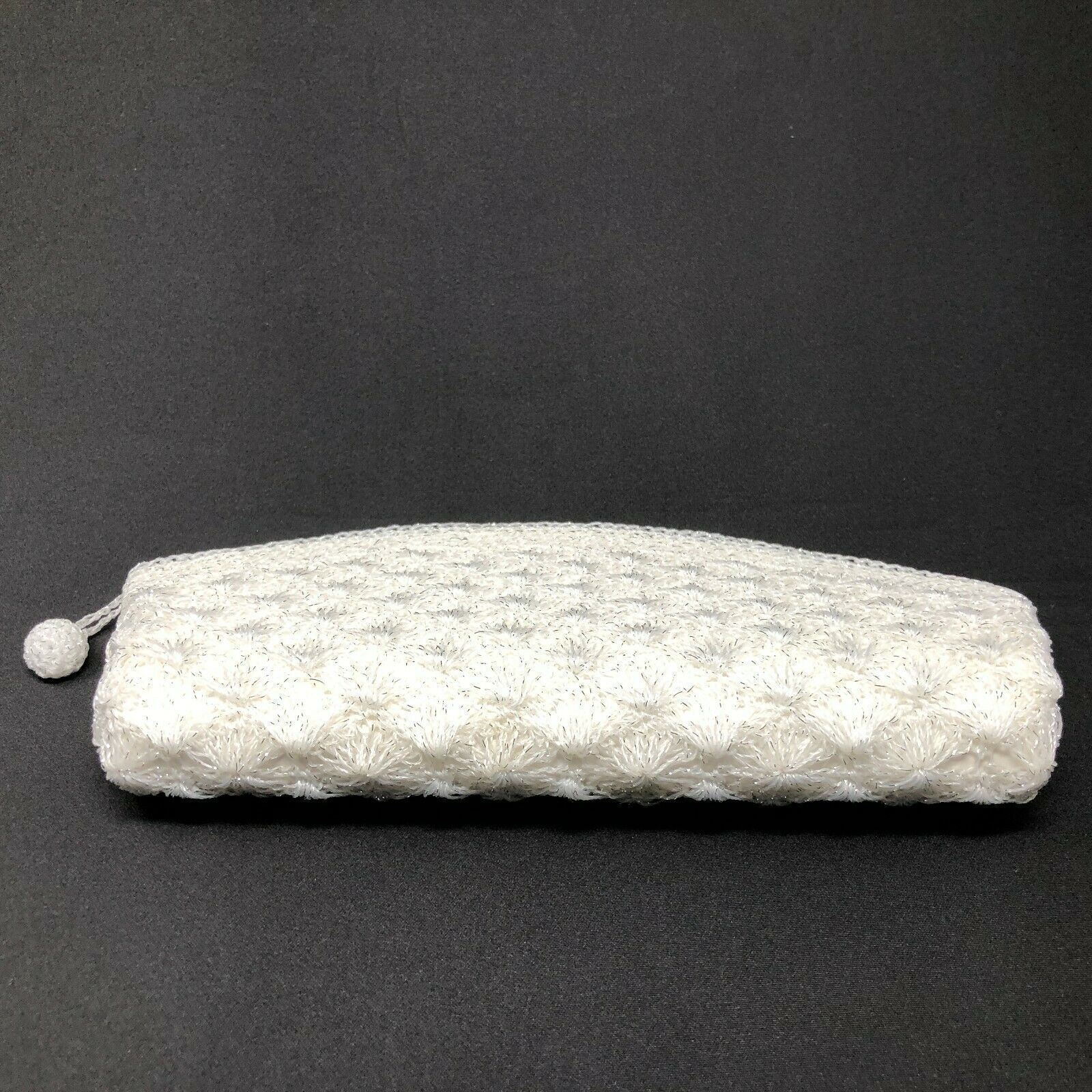 Vintage White Crochet Handbag Full Zip Silver Tin… - image 7