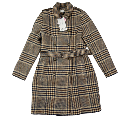 NAF NAF Women's Wool Italian Fabric Trench Style Check Coat. 36 EU