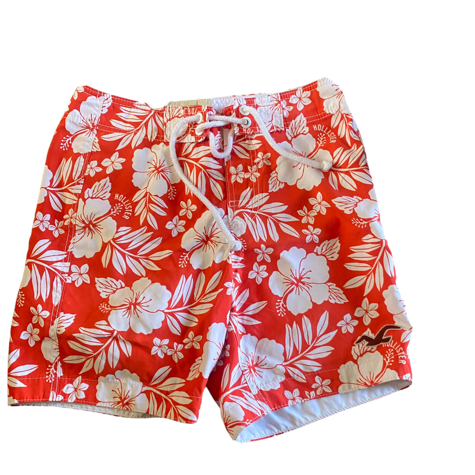 Hollister Swim Trunks Mens Tropical Print Floral Sz Small Orange White