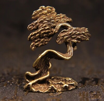 Brass Pine Tree Statue Small Sculpture Tabletop Figurine Home Decor Gifts