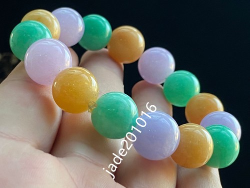 14 mm zertifiziert Klasse A burmesisch gelb grün lila Jade Jadeit Armband - Bild 7 von 8