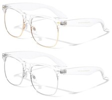 TRANSPARENT RETRO SQUARE HORN RIMMED GLASSES CLEAR LENS CLASSIC DESIGNER FASHION