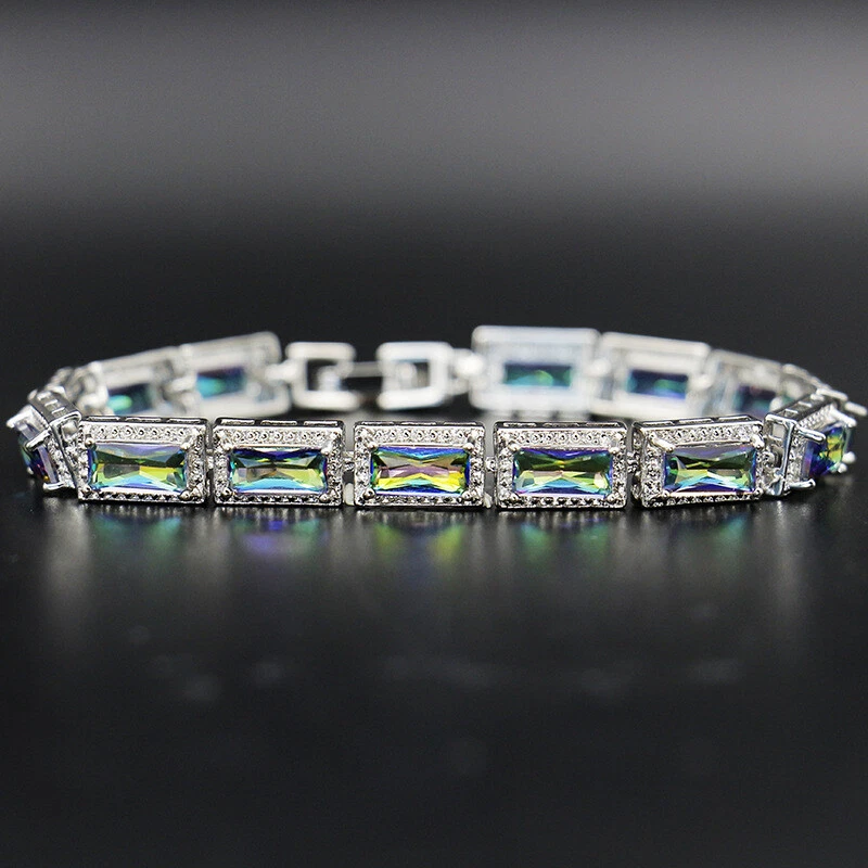 Joyería hecha a mano arco iris topacio místico piedras preciosas plata mujeres pulseras encantadoras Foto 2 de 4