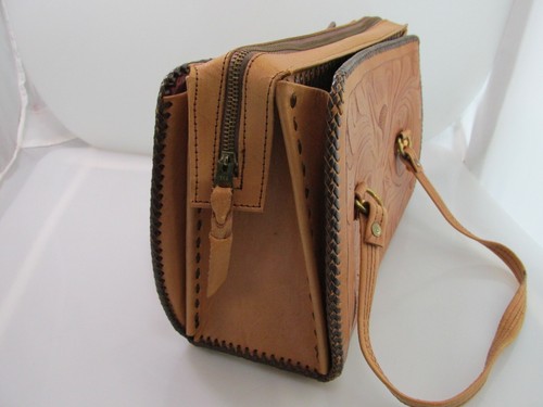 Vintage Hand Tooled Leather Purse Western Cowgirl Couture Large 3 Compartments - Picture 5 of 12