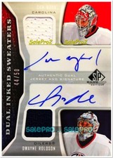 UD SPGU 2006 CAM WARD / DWAYNE ROLOSON DUAL INKED GAME JERSEY 2C AUTOGRAPH /50